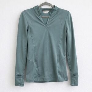 Athleta Half Zip Pullover Green Blue Performance Top Thumbholes Size S